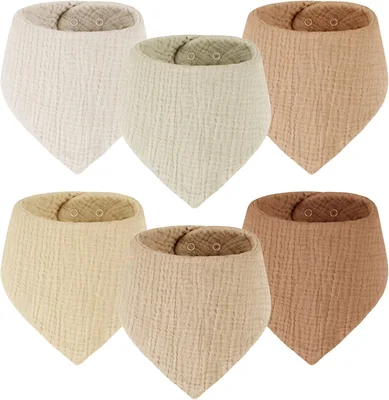 Baby Bibs 100% Muslin Cotton Dribble Bibs Soft and Absorbent for Newborn Toddler from 0-36 months 6 Pack