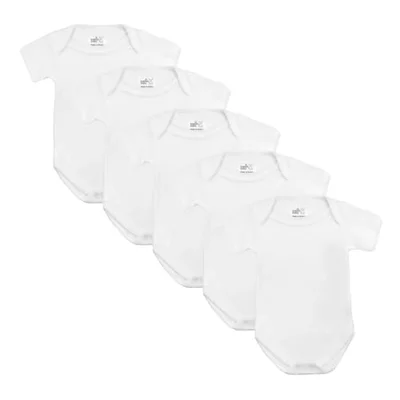 Baby Bodysuits, Baby Vests, Newborn Vests, Cotton Short Sleeved, British Made for Boys or Girls, 5 Pack, Pink, Newborn