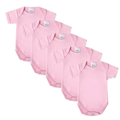Baby Bodysuits, Baby Vests, Newborn Vests, Cotton Short Sleeved, British Made for Boys or Girls, 5 Pack, Newborn - Pink / 0 Months