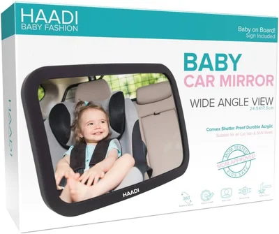 Baby Car Mirror Rear View - 360 ° Adjustable, Extra Wide Crystal Clear & Shatterproof Back Seat Baby Essentials to See Rear Facing Infants, Babies, Kids, Child & New born (Pack of 1)