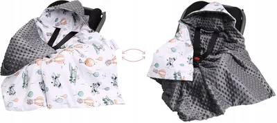 Baby Car Seat Hooded Blanket Double-sided GRAPHITE/ Dreamy Flight - Graphite/ Dreamy Flight