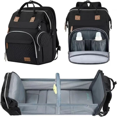 Baby Changing Bag, Diaper Bag with Portable Nappy Backpack, Baby Bag for Mum with Changing Mat, Pacifier Holder and Stroller Straps Multifunctional Large Travel Black Bag