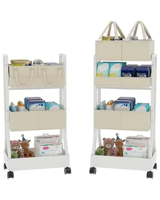 Baby Diaper Caddy Organizer Cart,3 Tier Rolling Storage Cart with Wheels,Removable Diaper Caddy,Mobile Utility Cart for Nursery, Bedroom and Bathroom - White / One Size