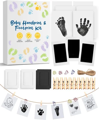 Baby Footprint Kit & Handprint Kit, 3 Inkless Ink Pads, 6 Photo Frames, 6 Imprint Cards, Safe Clean-Touch Ink for Baby Feet & Hands, Keepsake Gifts for New Parents & Baby Showers with 4 Cute Clips