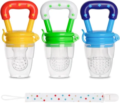 Baby Fruit Feeder JUYOO Weaning Dummies Set Include 3 Pcs Food Feeder Pacifiers with Pacifier Clips Teething Dummy for Babies Infant Toddlers - Default