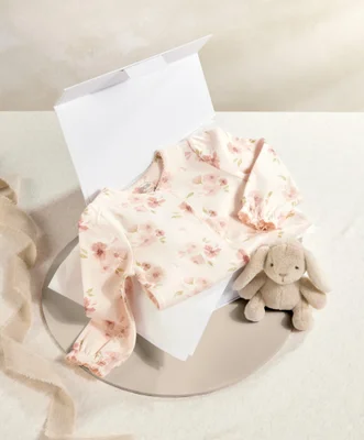 Baby Girl Floral Gift Box - Small Newborn - 3 Months Girls Baby Shower Present Includes Floral Cotton Sleepsuit / All In One / Onesie /