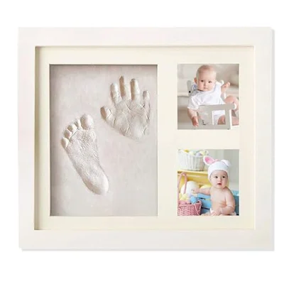 Baby Hand and Footprint Kit Impression Compound with White Picture Frame Cardboard,Memory Photo Frame Baby Gifts for Newborn Boys & Girls, Personalized Baby Milestone New Mum Gifts