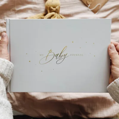 Baby memory book - Grey with Gold Foil and Gilded Edges