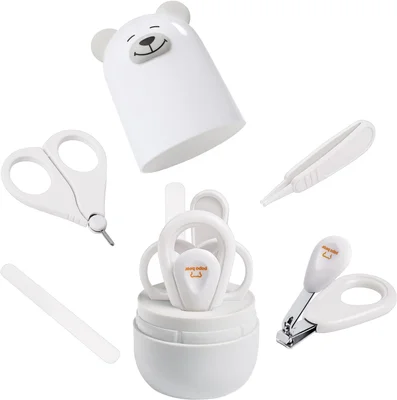 Baby Nail Clippers Set with Cute Case, Infant Fingernail and Toenail File Kit for Newborn Manicure and Pedicure, New Mom Grooming Gift - Polar White