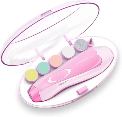 Baby Nail File, Electric Baby Nail Trimmer with LED Front Light, Safe and Quiet Baby Nail Clipper with 6 Grinding Heads for Newborn Infant Toddler Kids or Women (Rose)
