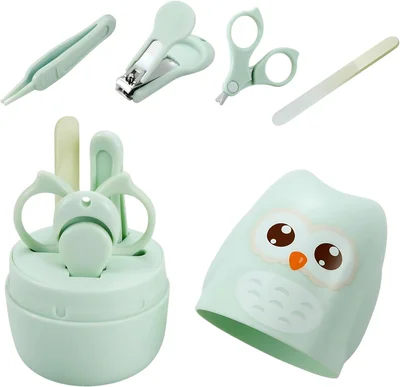 Baby Nail Manicure Pedicure Grooming Care Kit (4 Pack)| Clippers Scissors File Tweezers | Newborn Infant Toddler Kids |Green|