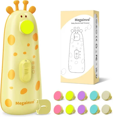 Baby Nail Trimmer Electric,Megainvo 13 in 1 Safe Baby Nail File with 10 Grinding Heads, Whisper Quiet, LED Light Baby Nails Clippers Electric for Baby Newborn Toddler Fingers&Toenails Kits, Orange - Yellow