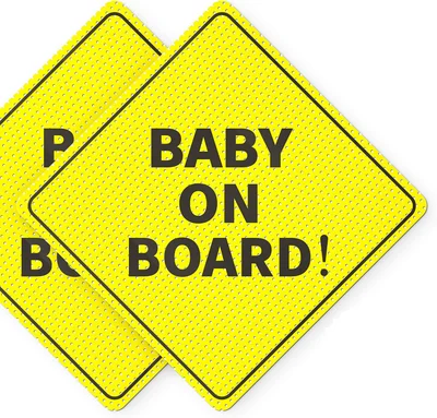 Baby On Board Sign for Car - 4 Pack, 5" x 5" - Ideal Baby On Board Sticker for Cars - Bright Yellow and See-Through When Reversing - Perfect for Any Toddler, Kid, Child - Durable and Strong Adhesive
