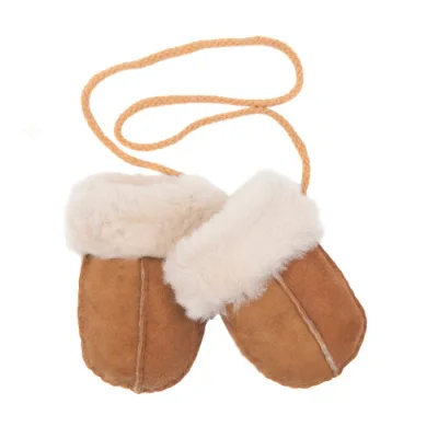 Baby Sheepskin Puddy Mittens on String | Chestnut