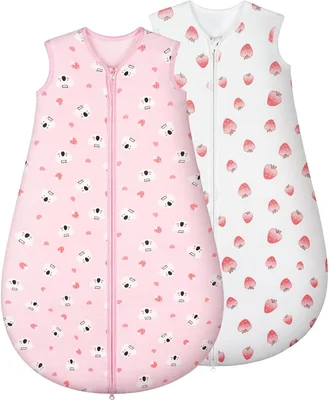 Baby Sleeping Bag 1.5 TOG 100% Cotton Fabric Newborn Sleep Bag 2 Pack for Infant 0-6 Months Unisex Baby Sleep Sack Pink Berry - 0-6 Months