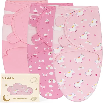 Baby Swaddle Blanket 0-3 Months 100% Cotton Newborn Swaddles Bag Adjustable Sleeping Wraps Newborn Essentials for Boy & Girl 3 Pack Pink Unicorn