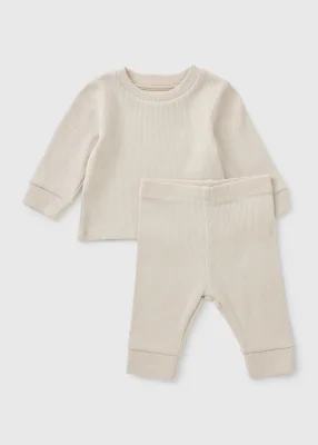 Baby Taupe Ribbed Top & Legging Set (Newborn Taupe