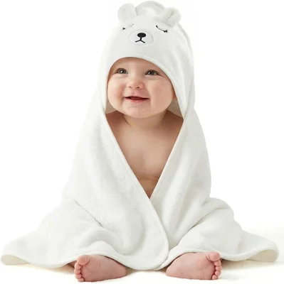 Baby Towel with Hood, Premium Ultra Soft Baby Towels Newborn, Cute & Unique Animal Baby Bath Towel, Highly Absorbent Infants & Toddlers Baby Hooded Towel Gift for Baby Boys & Girls, Closed Eyes Bear - White Bear-closed Eyes