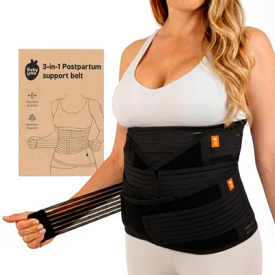 Baby Uma 3-in-1 Postpartum Belly Wrap - Triple Support Natural & C Section Recovery Belt Post Partum, Easy On 'n Off, Lightweight & Breathable Abdominal Binder, Post Partum Essentials