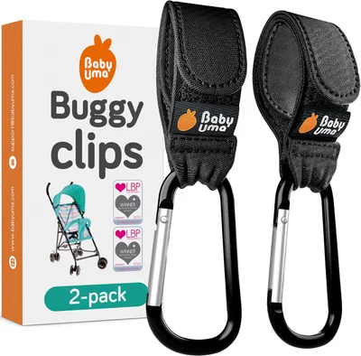 Baby Uma Leder-Optik Kinderwagenhaken (2er-Pack) - Universelle Kinderwagen-Clips, rutschfestes Kinderwagen-Zubehoer, 5 kg pro Karabiner, Baby-Reise-Essentials (Camel)