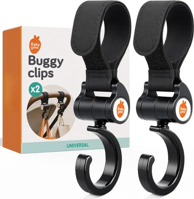 Baby Uma Leather-Style Buggy Clips - 2-Pack of Universal Pram Clips, Non-Slip Buggy Accessories, Carry up to 5 kg per Buggy Clip, Pram Hooks for Bags, Shopping & Baby Travel Essentials (Beige)
