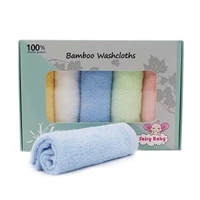 Baby Washcloths 100% Organic Bamboo Bath Washcloth Reusable Face Towels Anti-Bacterial Soft Towel Set Perfect for Newborn(5 Pack)