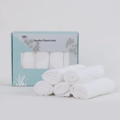Baby Washcloths 100% Organic Bamboo Bath Washcloth Reusable Face Towels Anti-Bacterial Soft Towel Set Perfect for Newborn White(5 Pack)