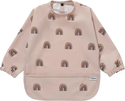 Yiupea Baby Weaning Bib Baby Mess Proof with Long Sleeves - Machine Washable & Waterproof Bibs 6-24 Months for Led Weaning, Coverall Bibs for Feeding-Pink