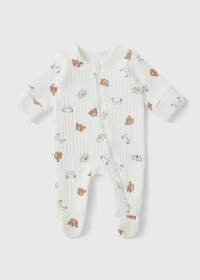 Baby White Bear Wadded Sleepsuit (Newborn-12mths)