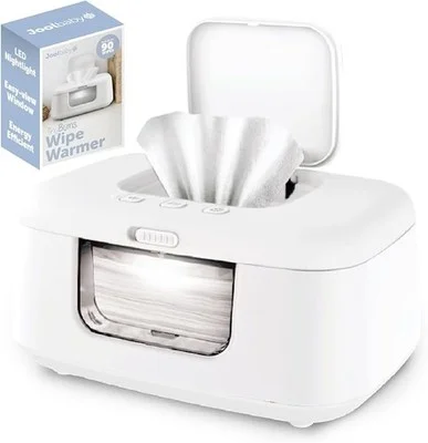 Baby Wipe Warmer & Dispenser with LED Changing Light & On/Off Switch -White/Grey