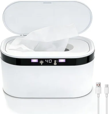 Baby Wipes Warmer, 40℃-60℃ Adjustable Wet Wipe Warmer with Night Light and Temperature Display, USB Powered Large Capacity Heated Wipes Dispenser for Babies Home Car Travel