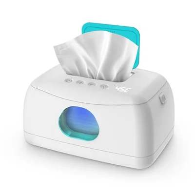 Baby Wipes Warmer, MYPIN Wet Wipe Warmer for Babies, Wet Wipes Dispenser Box with Night Light, Fast & Even Heating, 45°-60° Temperature Adjustment, Temperature Display for Home Outdoor Large Capacity - White