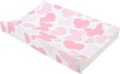 Babycurls Deluxe Anti-Roll PVC Wedge Nappy Baby Changing Mat with Curved Sides and Raised Edges for Babies from Birth Upwards Wipe Clean and Waterproof 69 x 45 x 8cm (Butterflies Hearts) - Butterflies Hearts