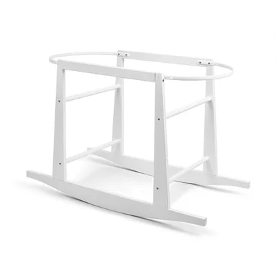 Babymam Rocking Moses Basket Stand Fits Wicker & Palm Moses Baskets Newborn Baby Bassinet Stands Solid Wooden Adjustable Straps (White)