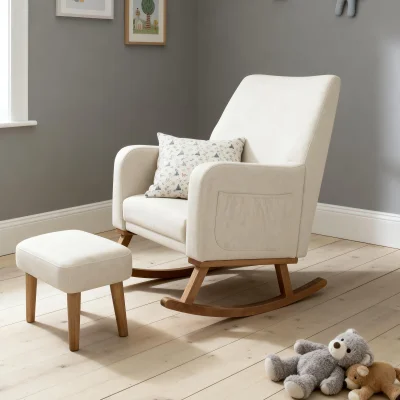 Babymore Callie Nursing Chair & Stool Ivory | Rocking Nursery Feeding Chair UK - Ivory