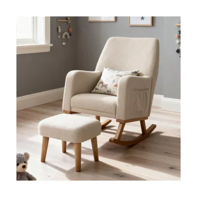 Babymore Callie Nursing Chair & Stool Ivory | Rocking Nursery Feeding Chair UK - Oatmeal