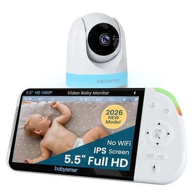 Babysense PRO Non-WiFi Full HD Split-Screen Baby Monitor with 1 PTZ Camera, Night Vision, Two-Way Talk, 6-Color Night Light, 5000mAh Battery, Long Range, 4x Zoom, and Crystal-Clear Audio - Uk / 5.5 Inch 1 CAM