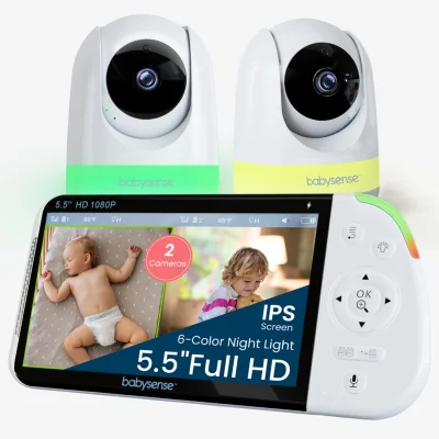 Babysense PRO: Video Baby Monitor with 2 Cameras, Non Wifi, Split Screen, Night Light & Sound Machine - Default