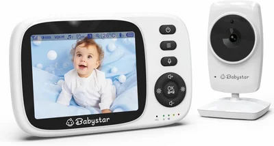 Babystar Video Baby Monitor with Camera, 3.2 inch Wireless Video Baby Monitor, Night Vision, Temperature Monitoring, Two-Way Audio, VOX Mode, 2100 mAh Rechargeable, 2.4 GHz Baby Monitor, Perfect for Parents - MC632A
