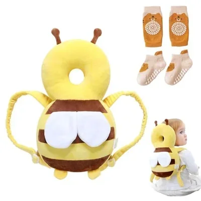 Bambebe Baby Head Protection Pillow Head Protection Backpack Safety Pads Adjustable Size Head Protector for 4-24 Months Toddler Safety Helmet Harness Walking(Bee)