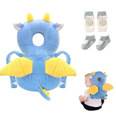 Bambebe Baby Head Protection Pillow Head Protection Backpack Safety Pads Adjustable Size Head Protector for 4-24 Months Toddler Safety Helmet Harness Walking(Bee) - Dragon / S