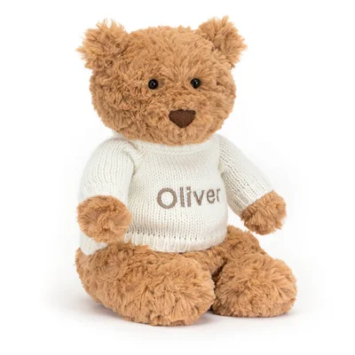 Bartholomew Bear with Personalised Cream Jumper - Block