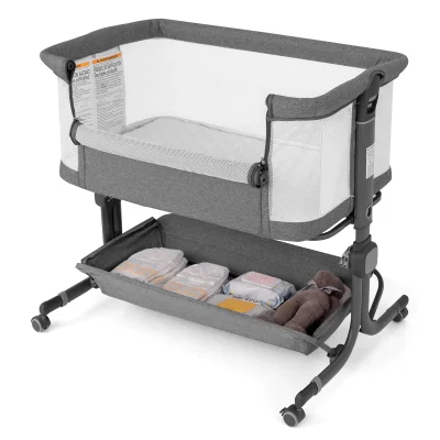 Bassinet for Infant Folding Bedside Crib 77-87CM Adjustable Height - grey