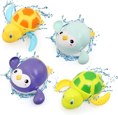 Bath Toys for Kids, Baby Wind Up Bath Toys, Swimming Water Floating Turtle Penguin Clockwork Bathtub Pool Toy Game for Kids Boys Girls Toddlers Baby Bath Time