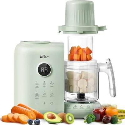 Bear Baby Food Blender with Dual-Layer Steam Baskets, OneStep Food Processor Puree Blender Grinder Mills, Baby Food Maker with Bottle Warming, Sterilizing and Auto Cleaning Function, BPA-Free (Green)