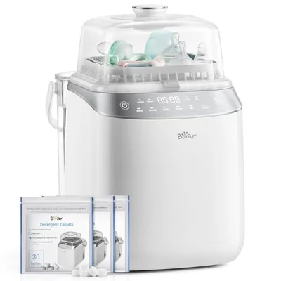 Bear Bottle Washer Pro, Baby Bottle Washer and Steriliser and Dryer - All in One Machine for Bottles, Pump Parts & Baby Essentials with 90 Detergent Tablets - White