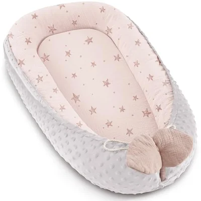 Bearmoss Baby Nest Pod for Newborn, Breathable & Soft Cotton Baby Lounger Infant Lounger Pillow - Pink Sky