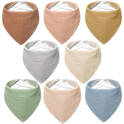 bearmoss Muslin Baby Dribble Bibs 100% Cotton Baby Bandana Drool Bibs for Unisex Baby Girls Boys Drooling and Teething (Neutral Pastel)