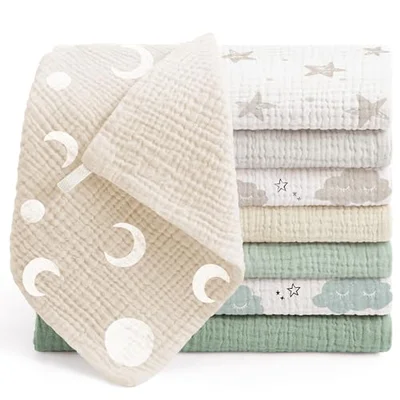 bearmoss Muslin Squares Cloths 100% Cotton Baby Burp Cloth 25x25CM Large Ultra-Absorbent Burp Cloth Soft Baby Face Towel for Newborn Baby Boy and Girl, 8Pack (Gray green) - Gray Green / one size