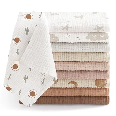 bearmoss Muslin Squares Cloths 100% Cotton Baby Burp Cloth 25x25CM Large Ultra-Absorbent Burp Cloth Soft Baby Face Towel for Newborn Baby Boy and Girl, 10Pack (Neutral)